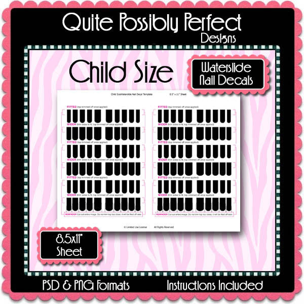 Child Size Digital Waterslide Nail DecalsTemplate  - Instant Download (T561) Digital Nail Art Decal Graphics - Personal & Commercial Use OK