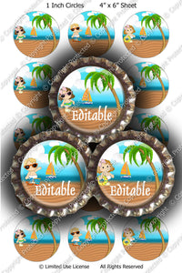 Editable Bottle Cap Images - Instant Download JPG and PDF Formats - Beach Baby Editable (ET178) Digital Bottlecap Collage Sheet