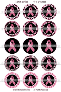 Digital Bottle Cap Images - Breast Cancer Awareness  (ETR114) 1 Inch Circles for Bottlecaps, Magnets, Jewelry, Hairbows, Buttons