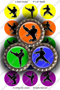 Digital Bottle Cap Images - Martial Arts Karate (ETR125) 1 Inch Circles for Bottlecaps, Magnets, Jewelry, Hairbows, Buttons