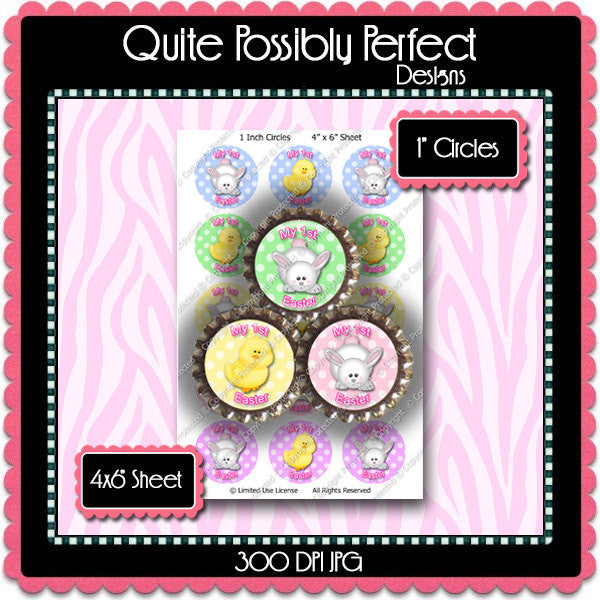 Digital Bottle Cap Images - Baby's 1st Easter Collage Sheet (ETR105) 1 Inch Circles for Bottlecaps, Magnets, Jewelry, Hairbows, Buttons