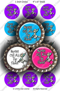 Digital Bottle Cap Images - Nurses Call The Shots Collage Sheet (ETR112) 1 Inch Circles for Bottlecaps, Magnets, Jewelry, Hairbows, Buttons