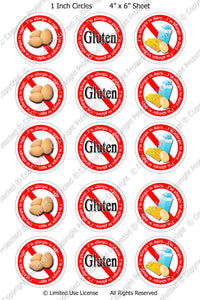 Digital Bottle Cap Images - Gluten Dairy Allergies (ETR119) 1 Inch Circles for Bottlecaps, Magnets, Jewelry, Hairbows, Buttons