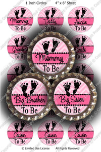 Digital Bottle Cap Images - Pink Chevron Baby To Be 3 (ETR126) 1 Inch Circles for Bottlecaps, Magnets, Jewelry, Hairbows, Buttons