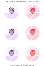 Editable 1" Button Machine Images - Instant Download JPG Images - Girly Owls  (ET125) Digital Bottlecap Collage Sheet