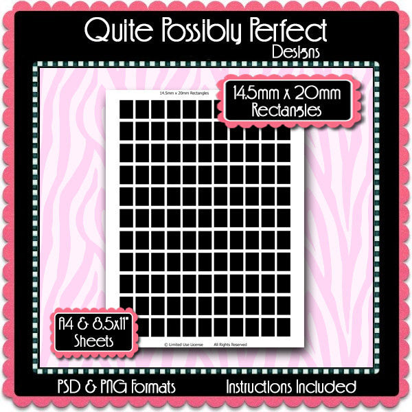 14.5x20mm Rectangles Template Instant Download PSD and PNG Formats (Temp600) 8.5x11 and A4 Sizes Digital Template
