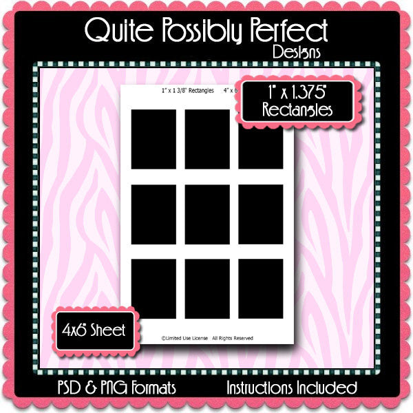 1 x1 3/8 Inch Rectangle Template Instant Download PSD and PNG Formats (Temp605) 4x6 Inch Digital Bottlecap Collage Sheet Template