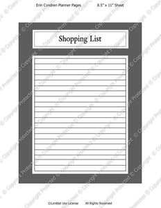 Daily Planner Template - Shopping List - Instant Download PSD and PNG Formats (M134) 8.5x11 Inch Sizes Digital Template