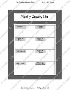 Daily Planner Template - Grocery List - Instant Download PSD and PNG Formats (m135) 8.5x11 Inch Sizes Digital Template