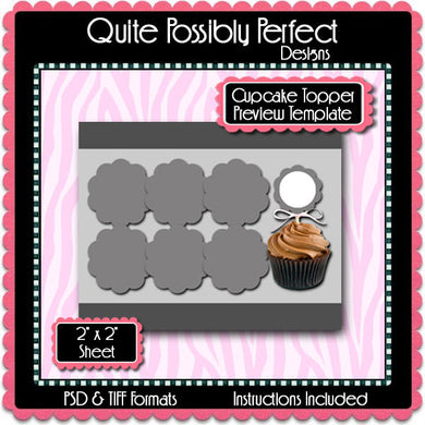 Scalloped Cupcake Topper Preview Template Instant Download PSD and PNG Formats (Temp624) Digital Bottlecap Collage Sheet Template