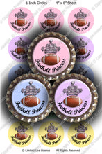 Digital Bottle Cap Images - Football Princess (S195) 1 Inch Circles for Bottlecaps, Magnets, Jewelry, Hairbows, Buttons