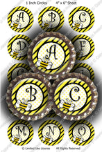 Digital Bottle Cap Images - Buzzy Bee Initials (ETR130) 1 Inch Circles for Bottlecaps, Magnets, Jewelry, Hairbows, Buttons