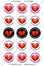 Digital Bottle Cap Images - Lil Heartbreaker Collage Sheet (H0209) 1 Inch Circles for Bottlecaps, Magnets, Jewelry, Hairbows, Buttons