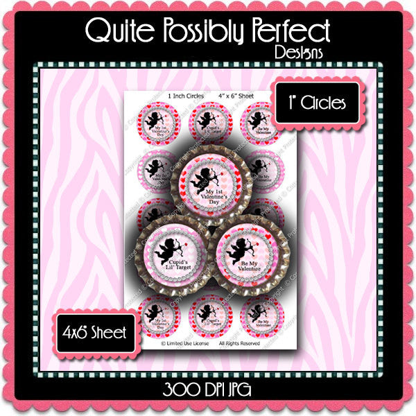 Digital Bottle Cap Images - Cupids Target Collage Sheet (H0210) 1 Inch Circles for Bottlecaps, Magnets, Jewelry, Hairbows, Buttons