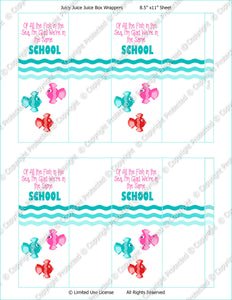 Digital School Fish Juice Box Label  -  Instant Download (M143) Digital Party Graphics - PERSONAL USE Only