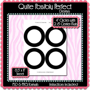 4" Circles with Center Mats Template Instant Download PSD and PNG Formats (Temp643) Digital Bottlecap Collage Sheet Template