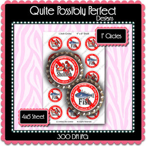 Digital Bottle Cap Images - Shellfish Fish Allergies (ETR136) 1 Inch Circles for Bottlecaps, Magnets, Jewelry, Hairbows, Buttons