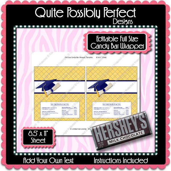 Digital Graduation Candy Bar Label  -  Instant Download (M145) Digital Party Graphics - PERSONAL USE Only