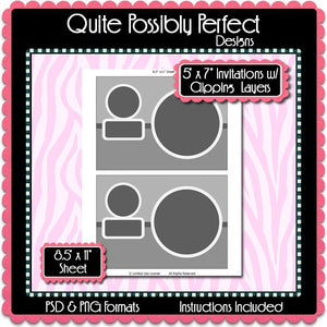 5x7" InvitationTemplate with Clipping Layers Instant Download PSD and PNG Formats (Temp657) Digital Bottlecap Collage Sheet Template