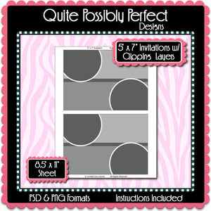 5x7" InvitationTemplate with Clipping Layers Instant Download PSD and PNG Formats (Temp659) Digital Bottlecap Collage Sheet Template
