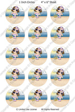 Editable Bottle Cap Images - Instant Download JPG & PDF Formats - Beach Princess  (E544) Digital Bottlecap Collage Sheet