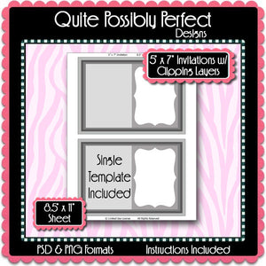 5x7" InvitationTemplate with Clipping Layers Instant Download PSD and PNG Formats (Temp673) Digital Bottlecap Collage Sheet Template