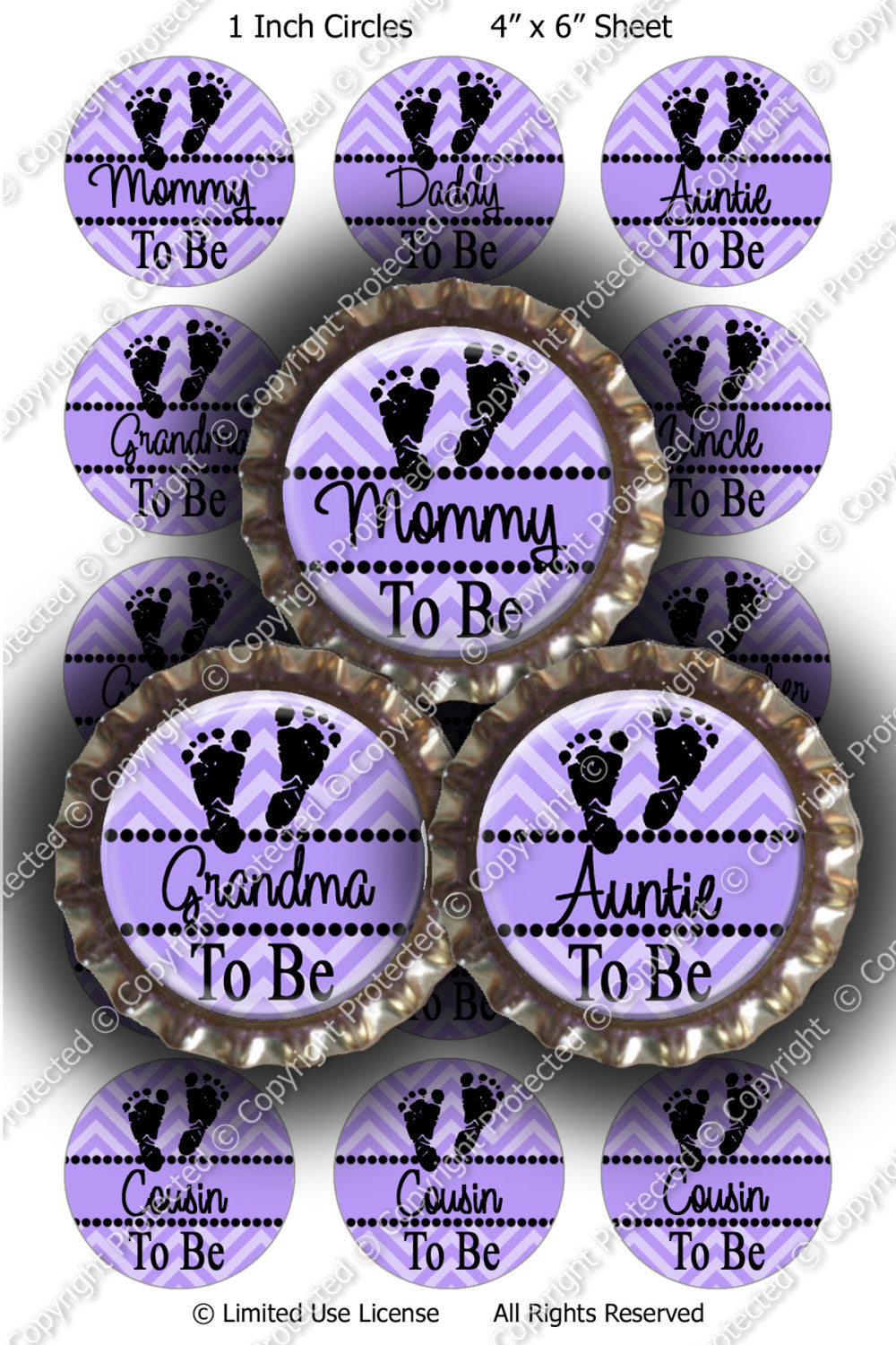 Digital Bottle Cap Images - Chevron Baby To Be Lavender (ETR140) 1 Inch Circles for Bottlecaps, Magnets, Jewelry, Hairbows, Buttons
